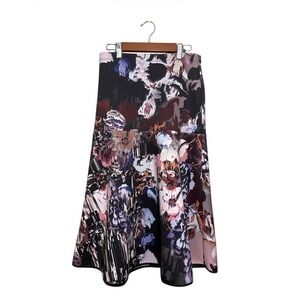 Clover Canyon Womens Small Floral Neoprene Scuba Fit Flare Midi Skirt Print Flaw